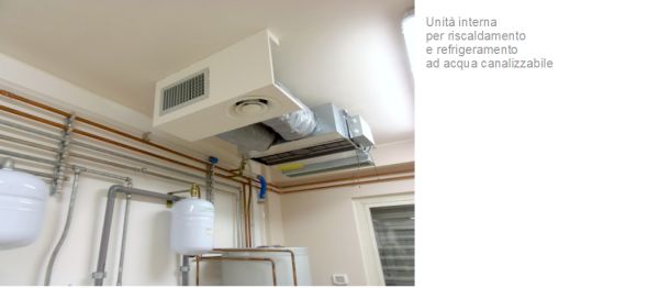 Impianto termoclima con unit interna ad acqua canalizzabile installato presso la sala tecnica della Termoidraulica Nigrelli, Guidonia, Roma