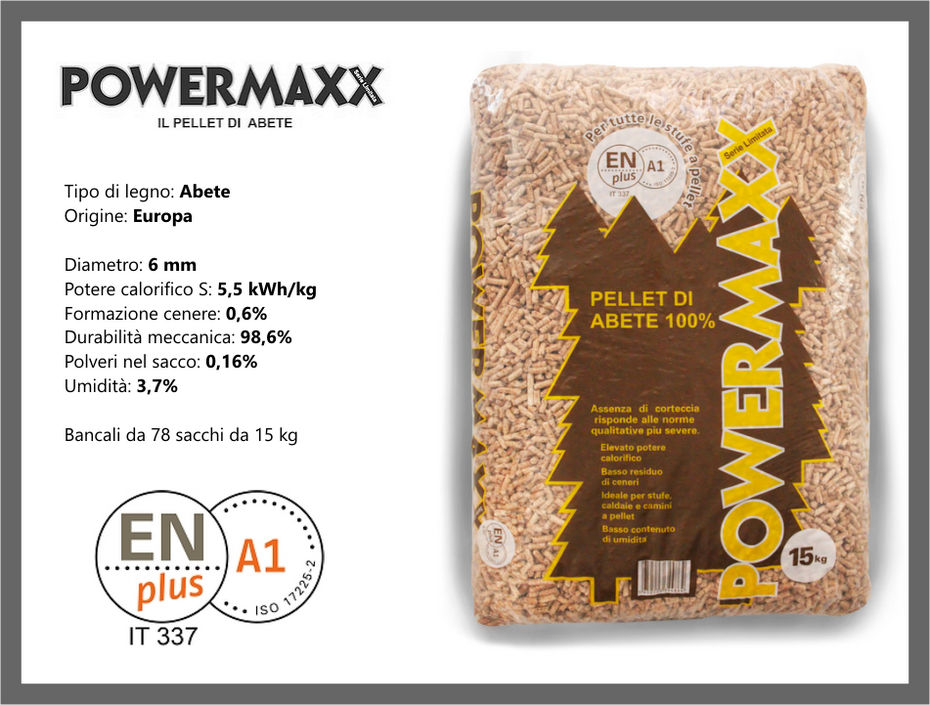 Vendita sacchetti di pellet di qualità in abete EN PLUS A1 per caldaie e stufe a biomassa