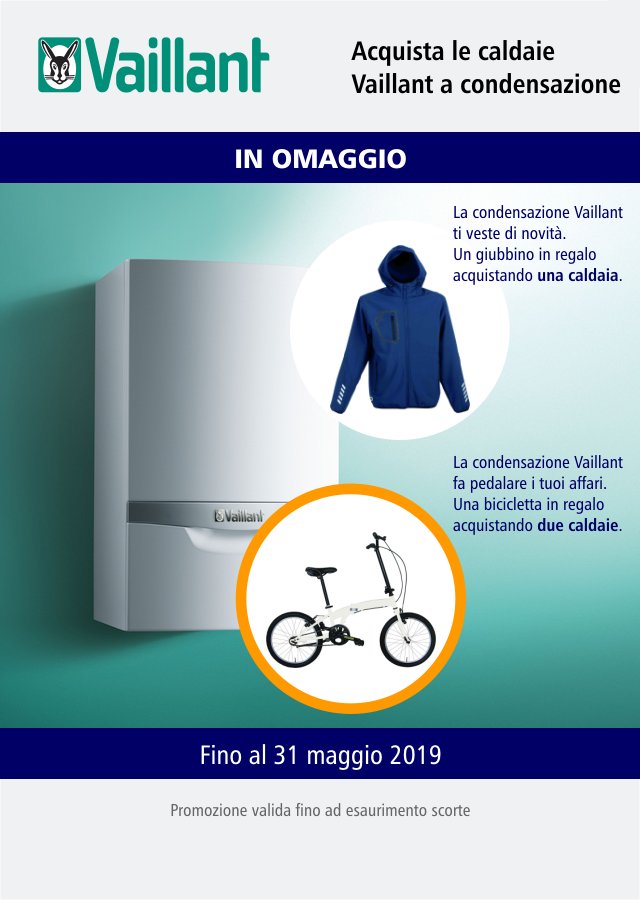 Promozione Vaillant fino al 28 febbraio 2019, in omaggio un dosatore, un defangatore ed un neutralizzatore per ogni caldaia a condensazione Vaillant acquistata