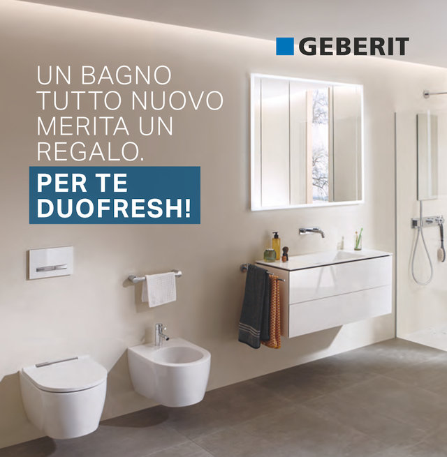 Promozione Geberit dal 1° giugno al 31 ottobre 2020, in regalo un sistema Duofresh Igienizzante acquistando prodotti Geberit per il bagno con una spesa minima di EUR 500,00+IVA