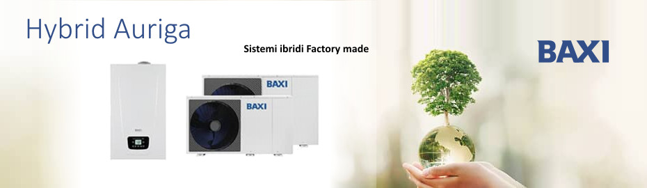 Offerta Sistema Ibrido Baxi Hybrid Auriga disponibile a magazzino in pronta consegna ad un prezzo speciale, sistema composto da caldaia combinata a condensazione e pompa di calore monoblocco che combina alimentazione a gas ed energia elettrica ad alta efficienza e massimo risparmio economico