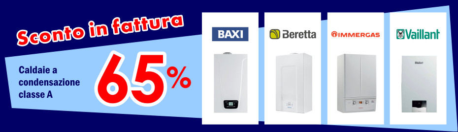 Sconto in fattura 65% Ecobonus sulla caldaie a condensazione Baxi, Beretta, Immergas e Vaillant in classe A