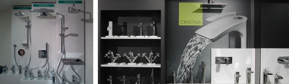 Esposizione Hansgrohe e Cristina Rubinetterie presso lo showroom ceramiche e arredobagno della Termoidraulica Nigrelli, Guidonia, Roma