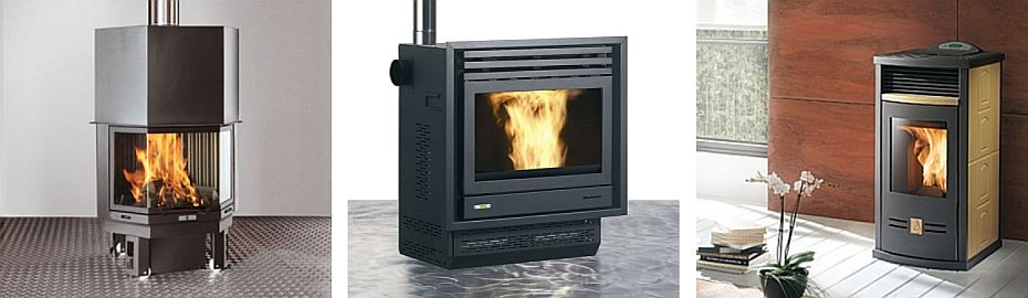 Stufe, camini e termocamini a pellet, legna o biomassa nello showroom della Termoidraulica Nigrelli, Roma, Guidonia